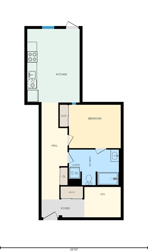 Floor plan for 1 bed, 1 bath, 750 sqft